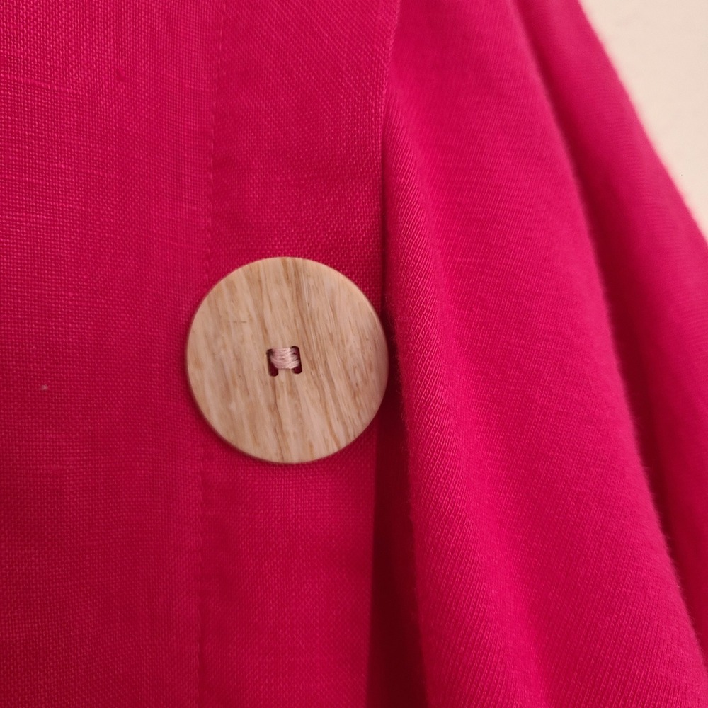 Kensie 100% Linen Hot Pink MEDIUM Button Detail Short Sleeve Top Blouse Bright M - Picture 8 of 9